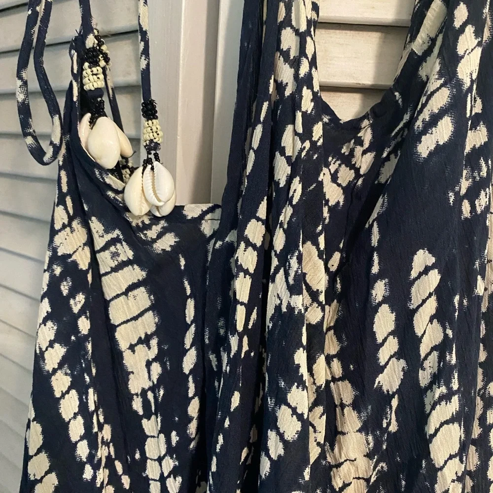 Zara Navy and Cream tie dye print Dress - Picture 1 of 5